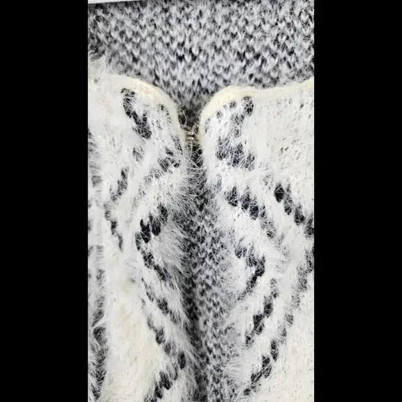 Anthropologie‎ Solitaire Cream Striped Fuzzy Cardigan Size Large - Picture 4 of 8